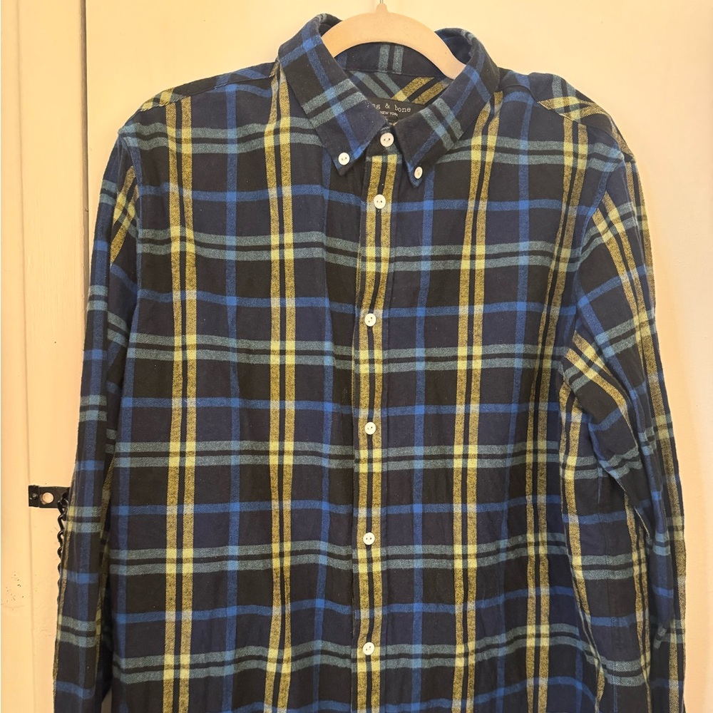 rag & bone black and yellow flannel button down